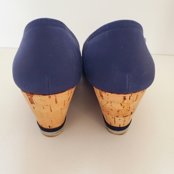 Evan Picone Women's Blue Flower Cutout Peep Toe Slip-on Wedges Size 9.5 - Picture 10 of 11